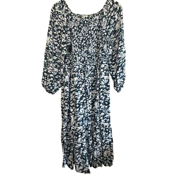 Terra & Sky Womens 0X Dress Black Floral Long Sleeve Smocked Maxi Plus Size - Picture 1 of 6